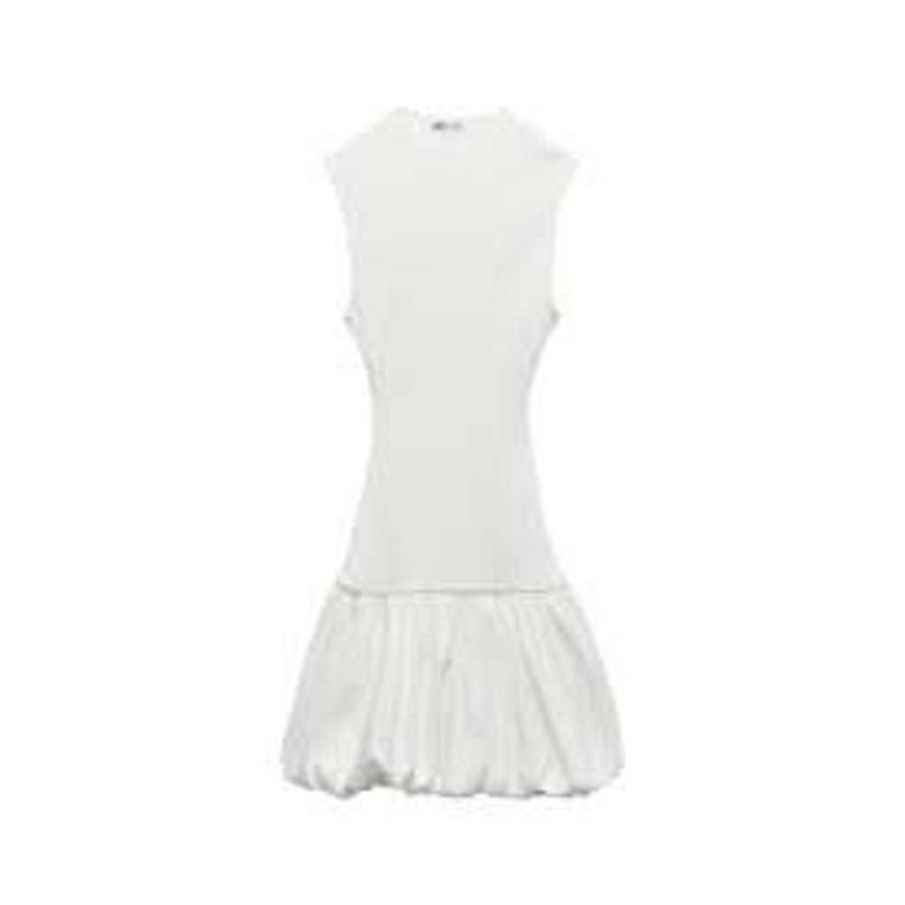 Zara White Ribbed Knit Open Back Bubble Hem Mini Dress Large